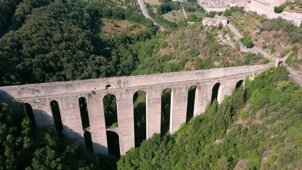 An aerial view of Spoleto bridge of towers