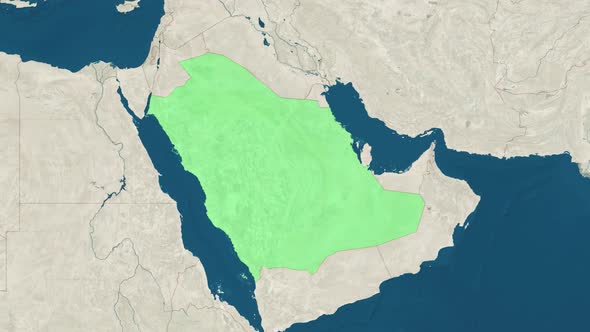 Zoom in to the Map of Saudi Arabia with Text Textless and with Flag alt