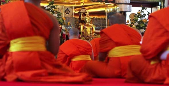 Buddhist Monks Pray In Temple 1 alt