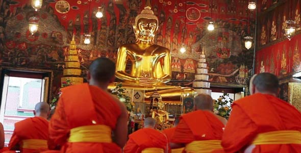 Buddhist Monks Pray In Temple 2, Stock Footage | VideoHive