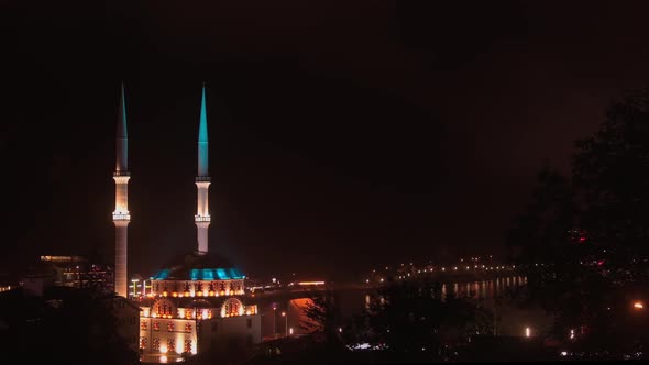 Illuminated Beautiful Mosque At Night alt