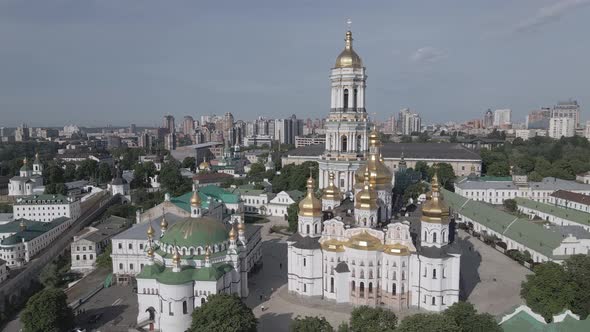 Kyiv. Ukraine: Aerial View of Kyiv Pechersk Lavra. Gray, Flat alt