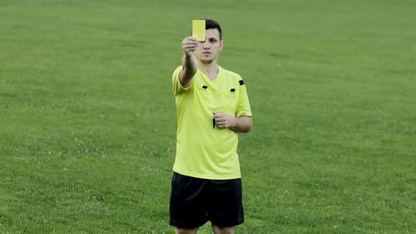Soccer referee showing yellow and red card, removes the player alt