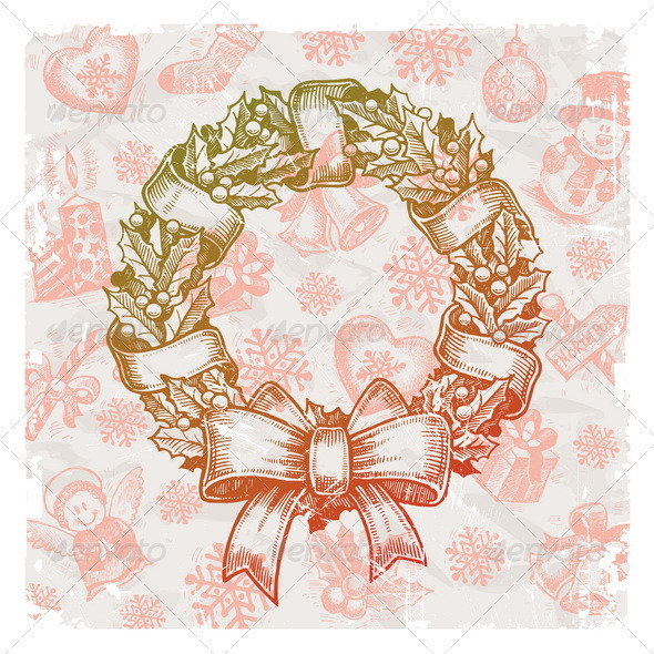 Christmas Hand Drawn Illustration With Wreath - Christmas Seasons/Holidays