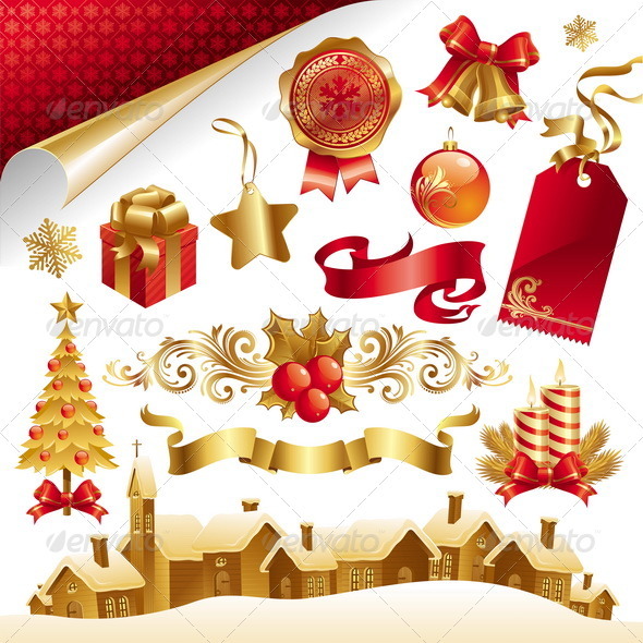 Vector Set With Christmas Symbols And Objects - Christmas Seasons/Holidays