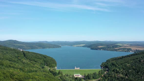 Aerial view of Velka Domasa water reservoir in Slovakia alt