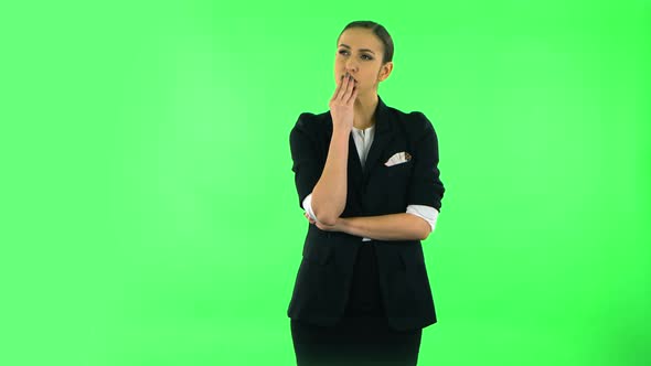 Woman Thinks About Something, No Idea, Green Screen alt