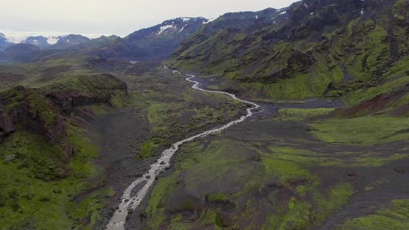 The Landscape of Thorsmork in Highland of Iceland From Drone Aerial View alt