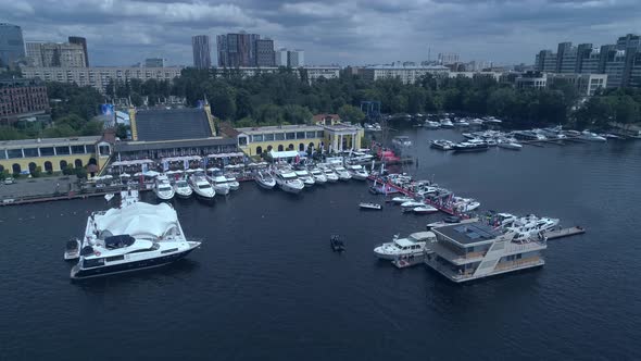 High View of Yacht Club Marina Against the Background of the City