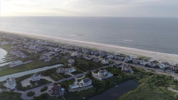 Aerial of Dune Rd Houses by the Beach in Westhampton New York alt