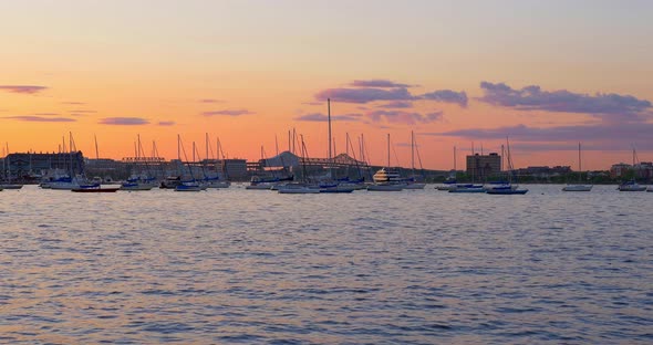 4K - Boston waterfront at sunset - massachusetts USA