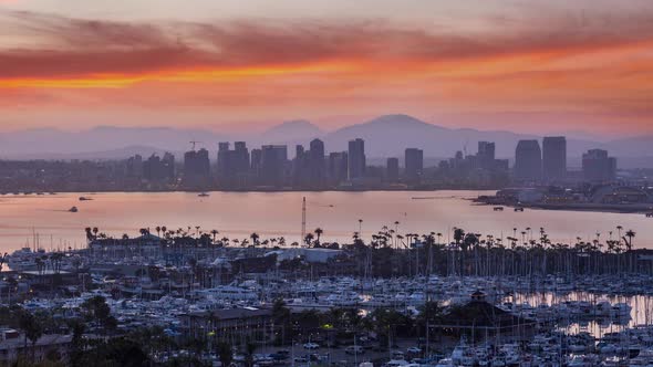 Downtown San Diego Skyline Sky Fire Sunrise alt