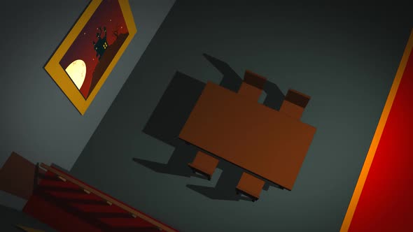 Mansion interior with torches, carpet and old furniture haunted by the ghost. alt