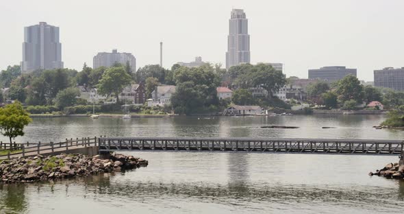 Flying Over a Bridge and Towards a New Rochelle New York alt