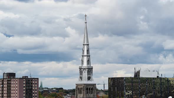 Montreal, Canada, Timelapse - A church in Montreal during the day