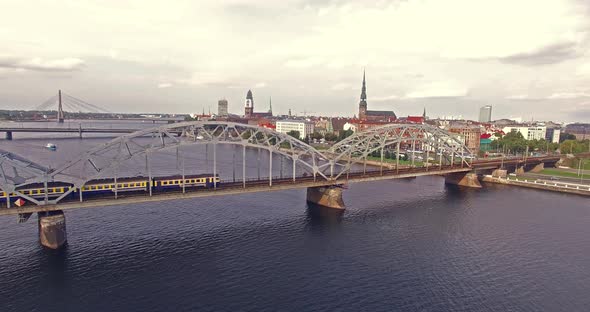 4K - Railroad bridge. Aerial view alt