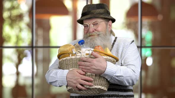 Retired Grandpa Enjoying Bought Food From Grocery alt