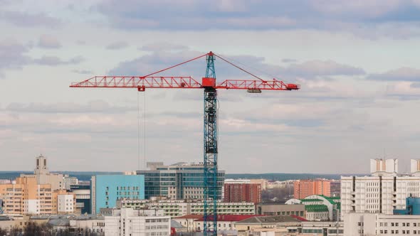 Tower Crane Working on Construction Site Elevate Weight alt