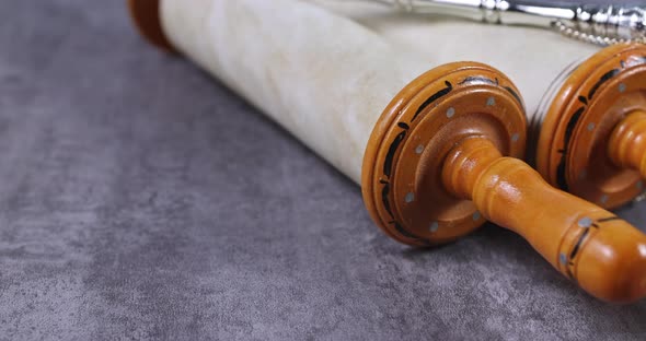Prayer Book with Torah Scroll and Prayer Shawl Tallit Jewish Religious Symbols alt