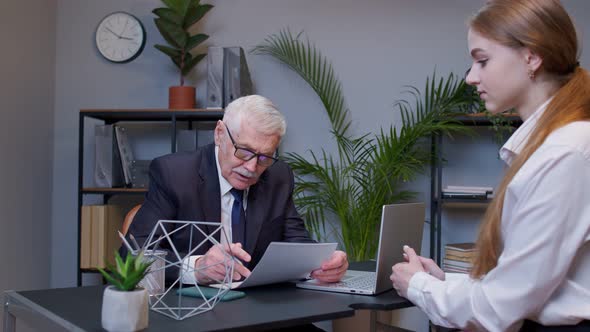 Young Woman Applicant Pass Job Interview for Enterprise Company Introduce Resume to Company Manager alt