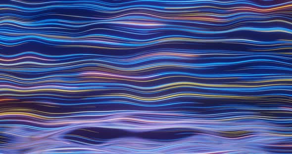 movement in waves of luminous lines of yellow, blue and red. seamless animation.. vj loop.
