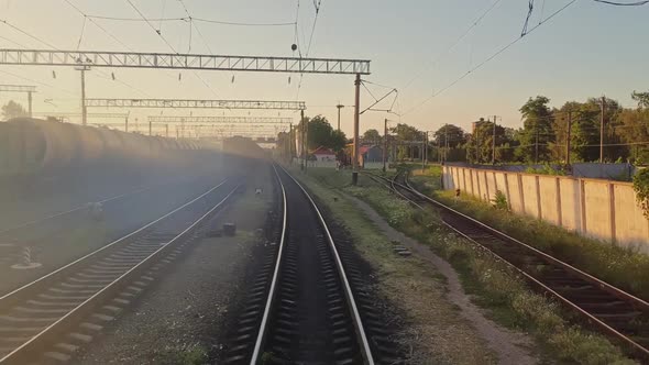 Travel by train. Outgoing train rails. Departure. Leave the past behind. Tourism. alt