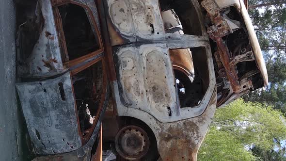 Vertical Video of Destroyed and Shot Cars in the City of Irpin Ukraine alt