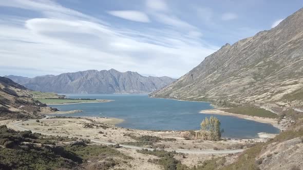 Breathtaking landscape of beautiful lake between mountains alt