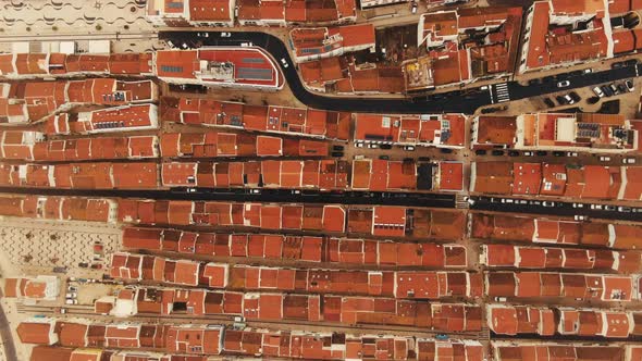 Aerial Top View of the Buildings and City of Nazare, Portugal alt