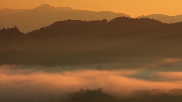 Beautiful landscape sunlight with fog at morning, Baan jabo viewpoint.