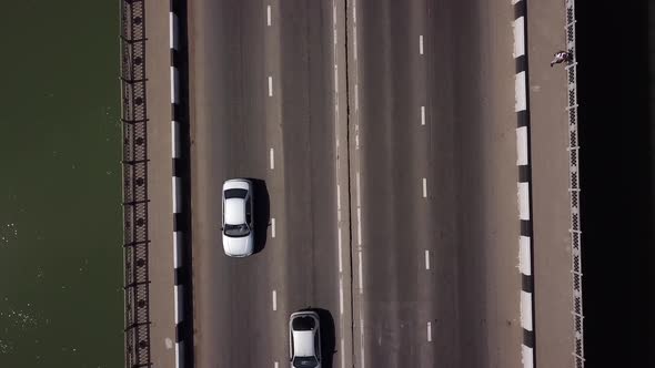 Drone's Eye View Road City Top View of Urban Traffic Jam on a Car Bridge alt