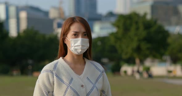 Woman Wear Medical Facial Mask at Outdoor