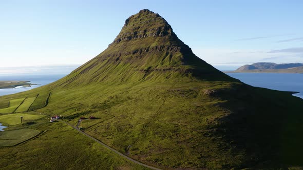 Aerial View Of Kirkjufell Mountain During Summer In Snaefellsnes Peninsula, Iceland. alt