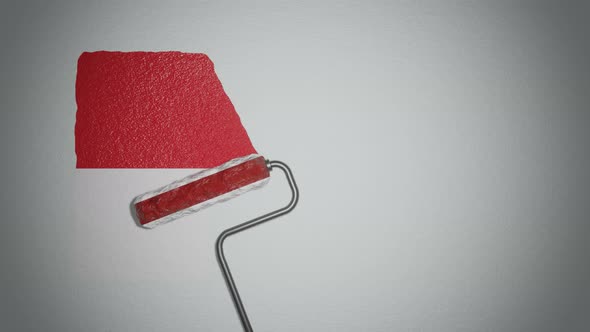 Roller paints the wall in colors of  Monaco flag. alt