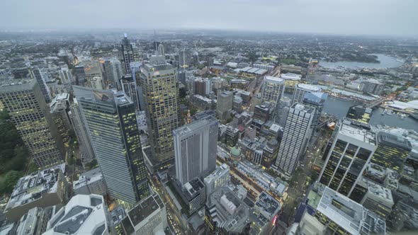4K timelapse of Sydney from Sydney Tower Eye rainy day New South Wales Australia alt