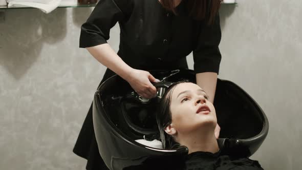 Hair Care In Fashion Studio. Beautiful Young Woman. alt