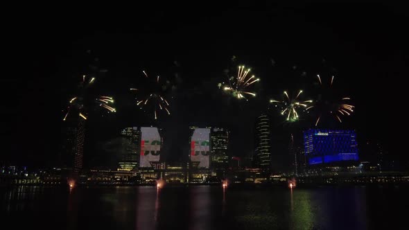 Fireworks Lighting Up the Sky Above Galleria Mall As Part of 50Th Golden Jubilee UAE National Day alt