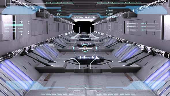Futuristic Spaceship with HUD Aerial Flying Perspective View