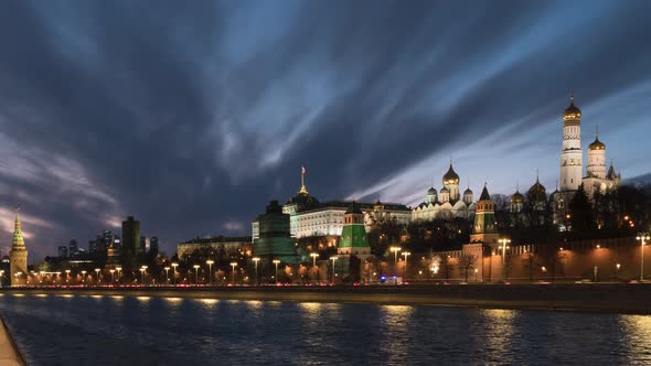 Russia, Moscow, view on Kremlin and river in the evening.