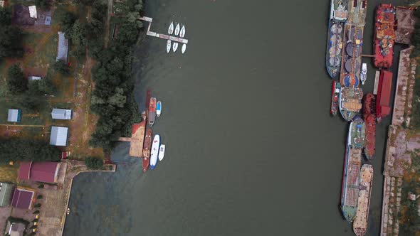 Big River with Ships Aerial View