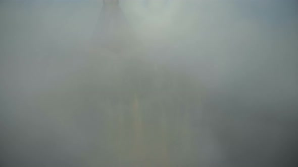 Atmospheric Aerial Close-up Shot of Mysterious Mont Saint Michel Island Castle Abbey Covered By Dark alt