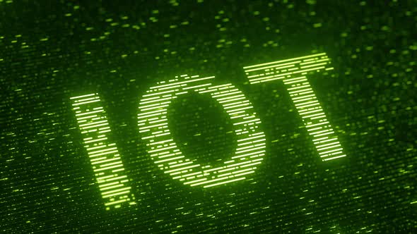 Green IOT or INTERNET OF THINGS Text Made with Flying Particles alt