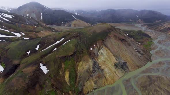 Drone Aerial Footage of Landmannalaugar Landscape in Iceland Highlands alt