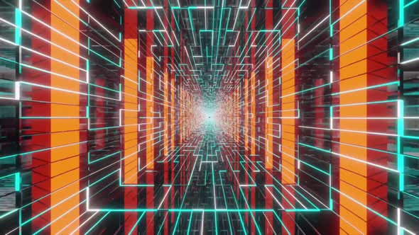 Futuristic cyberspace tunnel. 3D render seamless loop animation