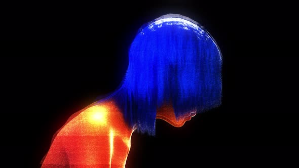 Futuristic Blue Hair Girl Hologram V3 4k