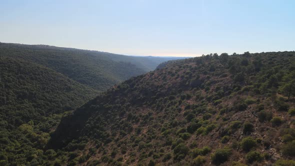 Green Valley Near Monfort Castle Ruins in Israel Aerial  Footage