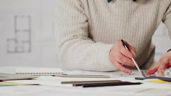 Architect Designer Drawing Closeup alt