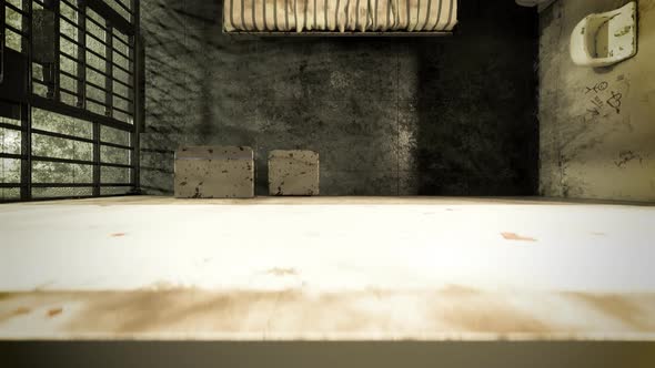 Top view of the locked dark dirty prison cells endless amount. Loopable footage alt