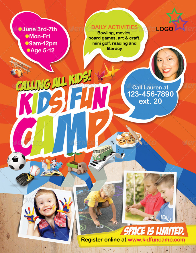 Kids Fun Camp Flyer, Print Templates | GraphicRiver