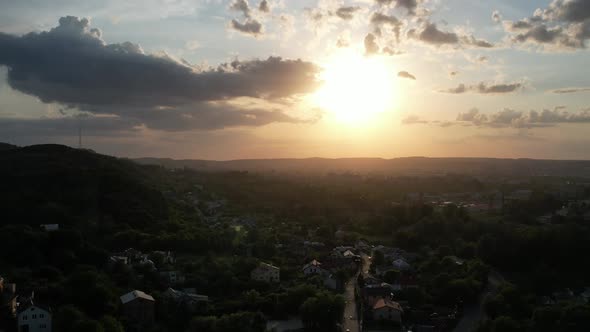 Aerial view of a beautiful suburb sunset